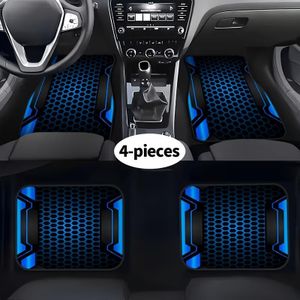 Set de 4 tapis de sol pour voiture – Impression plate 2D – Design à bordures style « Technologie » – Tapis avant et arrière – Accessoires d'intérieur et revêtements de sol