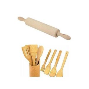 Lot De Spatules En Bois +Rouleau Pâtisserie