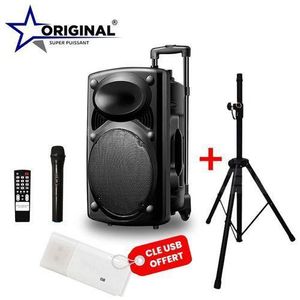 Original Super Power Enceinte Bluetooth + 1 Micro + 1 Télécommande + Pied & Clé USB Offerte