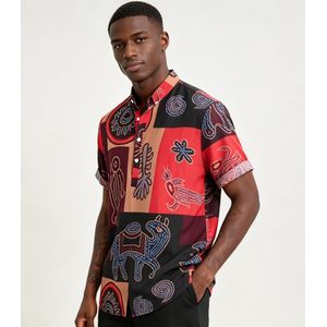 Chemise Henley pour homme à motif tribal africain, décontractée, légère, ample, col montant, manches courtes