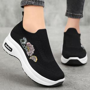 GALUIN Baskets Compensées Épaisses Noires Pour Femmes