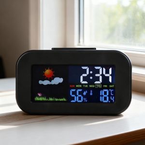 Horloge Numérique LED avec Prévisions Météo, Horloge d'Intérieur Silencieuse, Affichage Température/Humidité/Calendrier, Réveil Électronique avec Rétroéclairage