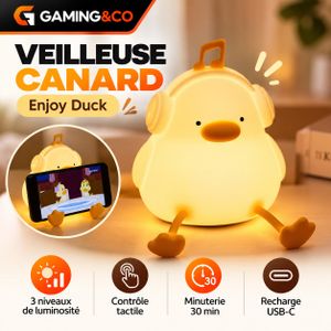 Veilleuse LED Tactile Canard DJ en Silicone - Lampe de Chevet Enfant Rechargeable 3 Niveaux - Support Téléphone