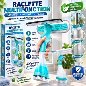 Nettoyeur de vitres multifonction 4-en-1, pulvérisation et raclette intégrées, outil de nettoyage pour usage domestique.