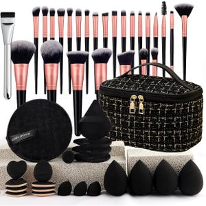 Kit de 48 Outils de Beauté, Kit de Pinceaux de Maquillage Professionnels avec Trousse Parfumée, Eponges et Eponge Démaquillante