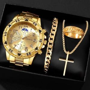 4 pièces / ensemble bracelet de bague de collier de bande en acier pour hommes