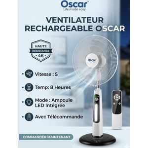 Oscar Ventilateur Rechargeable A Pied 18 Pouces Ultra Solide Avec Télécommande (OSC-300A18) - Blanc - Garantie 12 Mois