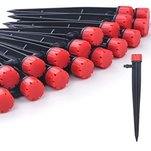 Lot de 50 goutteurs pour tuyau d'irrigation goutte à goutte de 6,35 mm (1/4"), orientables à 360°, montés sur un piquet en forme de flèche de 12,7 cm (5"), pour système d'arrosage de jardin (4-7 mm).