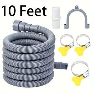 Kit de tuyau d'évacuation pour lave-linge et lave-vaisselle – Tuyau flexible annelé de 10 pouces avec adaptateur d'extension et colliers de serrage