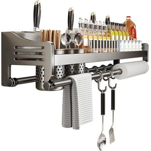 etagere de rangement cuisine - Etagere a Epices Murale Étagère Murale à Épices avec Porte-Sopalin Rangement Épices Cuisine Moderne - Étageres Murales de Cuisine Robustes 80cm 2cups - Gris