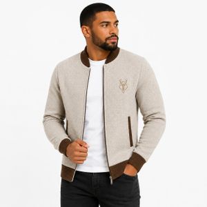 Veste Homme Élégante Zippée – Col Montant – Manches Longues – Beige & Marron – Style Décontracté Chic