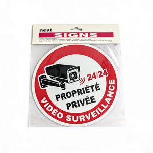 Autocollant Panneau Vidéosurveillance Rond - "Propriété Privée 24/24" - Signalisation Alerte Rouge Dissuasive