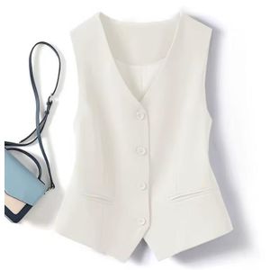 Nouveau Gilet de Costume Vintage Chic pour Femme – Couleur Unie, Col en V, Simple Boutonnage, Sans Manches, Coupe Ajustée pour le Bureau