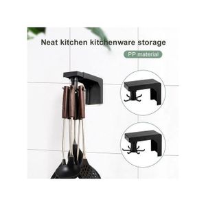 Support De Rangement Auto-Adhésif Multifonction 6 Crochets Rotation 360 ° - Noir