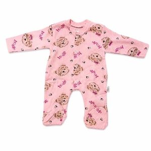 Grenouillère fillette pieds fermés – Design Chien (3 à 9 mois) - Saumon