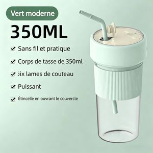 Blender Portable Sans Fil 350ml avec Paille Intégrée Extracteur de Jus Électrique Rechargeable USB Type-C 6 Lames en Acier Inoxydable Automatique Idéal pour Smoothie Mangue Fruits Tropicaux au Bureau en Voyage
