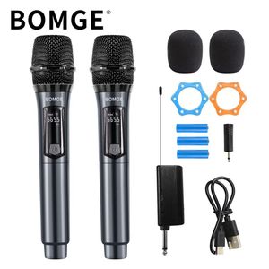BOMGE Microphone sans fil portatif, système de double microphone dynamique sans fil avec récepteur rechargeable de 1200 mAh pour karaoké