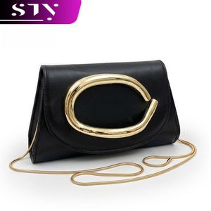 STY Pochette femme avec décoration dorée, sac à téléphone, petit sac à bandoulière femme, pochette noire