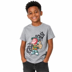 T-shirt Enfant Streetwear Imprimé Cartoon – Manches Courtes - Gris