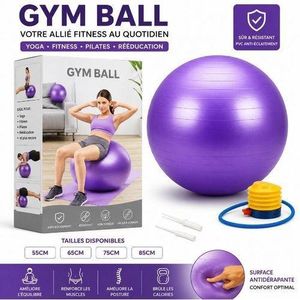 Ballon de Fitness Violet Gym Ball Anti-Éclatement avec Pompe – Ballon d’Exercice