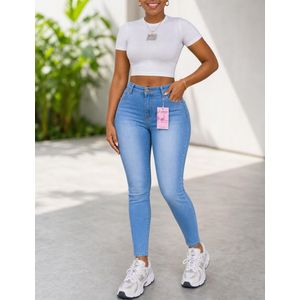 Patalons Jean Skinny Taille Haute Bleu Clair