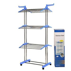 Séchoir à Linge Pliable en Acier Inoxydable – 4 Niveaux avec Roulettes