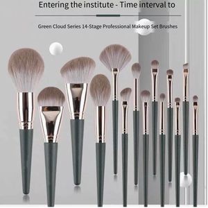 14Pcs Soft Green Makeup Brush Set with Storage Bag