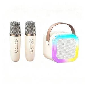 Camelia Enceinte Bluetooth karaoké nouvelle génération avec deux microphones, enceinte KTV portable domestique à lumières d'ambiance colorées