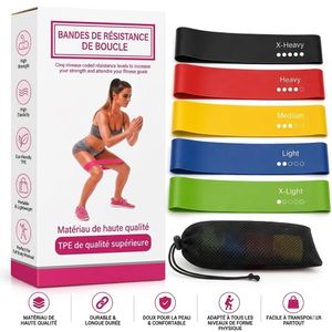 Kit de 5 Bandes Élastiques de Résistance Loop Bands – Idéal Fitness, Musculation, Pilates et Rééducation