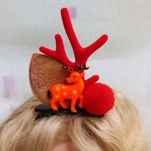 Mini Barrette de Noël Renne Orange & Cornes Velours