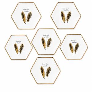Lot de 6 plateaux décoratifs hexagonaux effet marbre
