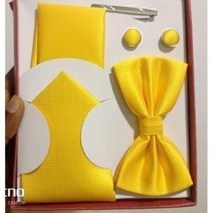 Coffret Accessoires Cravate + Pince + Nœud Papillon + Pochette + Bouton De Manchettes - jaune