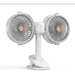 Ventilateur Double Tête Rechargeable – Clip, Support, Suspendu (Pince Multifonction)