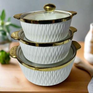 Porcelaine De Reussy LOT DE 3 SOUPIÈRES A COUVERCLE VITRÉ 