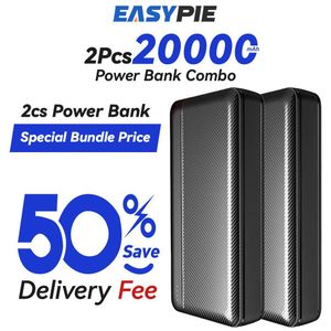 EASYPIE Pack de 2 Chargeurs Portables Power Bank 20000mAh*2 | Charge Rapide | 4 Ports USB | Ultra Fin