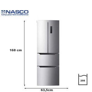 Nasco Réfrigérateur No Frost - HNASFS4-36S - 2PORTES - 2TIROIRS - 298 Litres -Gris