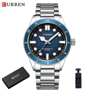Curren Montre Homme CURREN Quartz, Cadran Argent‑Bleu Bracelet Acier Inoxydable, Montre Sportive Avec Boîte Cadeau et Outil de Réglage