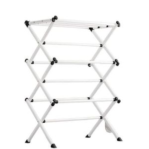 Étendoir à linge pliable à trois niveaux, en métal de haute qualité, portable et peu encombrant, construit avec des tubes en acier épais.