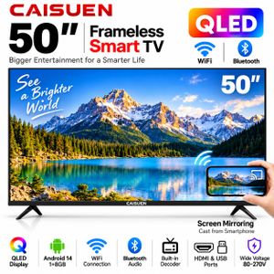 CaiSuen Smart TV QLED 50 Pouces Full HD – Android 14 – Screen Mirroring – 1+8GB – WiFi Bluetooth – Décodeur T2/S2 Intégré – Noir