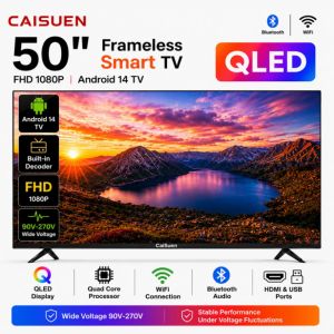 Smart TV Android 14 QLED 50" Full HD TV - WiFi - Bluetooth - Décodeur Intégré - HDMI/USB -Noir