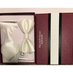 Coffret Ensemble Cravate, Boutons De Manchette, Pochette Et Nœud - blanc 