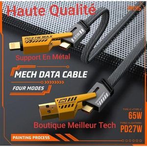 Câble 4 en 1 Solide - Bout en métal - Grande Vitesse 64w USB Type-C lightning, Pour tout type de telephone