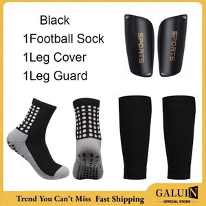 GALUIN Ensemble de 3 pièces: Chaussettes de football antidérapantes pour adultes avec équipement de protection haute élasticité - Noir