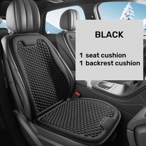 Housse de siège auto, matériau en soie glacée respirante, avec coussin de siège auto à design surélevé - Noir