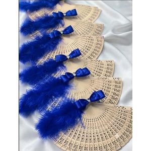 Lot De 5 Pièces - Éventails En Bambou à Plumes Décoratifs Pour Filles D’honneur - Bleu.