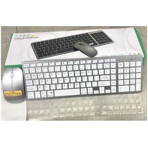 Ensembles Clavier Souris sans Fil 2.4Ghz & Bluetooth,Clavier et Souris Sans Fil avec Batteries Rechargeable,Clavier Ultra-Fin avec Pavé Numérique pour PC/Laptop/Mac,QWERTY,avec Souris Silencieuse,Gris