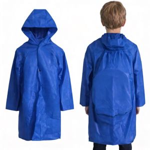 Manteau Imperméable Enfant (Taille S : Max 125cm / 25kg) avec Extension Sac à Dos Scolaire - Poncho de Pluie - Bleu