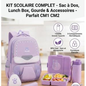 Kit Scolaire Complet - Sac à Dos, Lunch Box, Gourde & Accessoires CM2-6EME