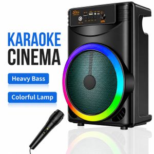 SinG-e Enceinte Bluetooth Portable YE-803A 8 Pouces avec Lumières LED RGB, Microphone Karaoké, Basses Puissantes, USB/TF/AUX, Batterie Rechargeable pour Maison, Fête et Extérieur