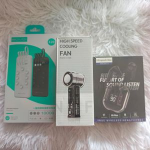 Ecouteurs Bluetooth + Mini Ventilateur + Power bank